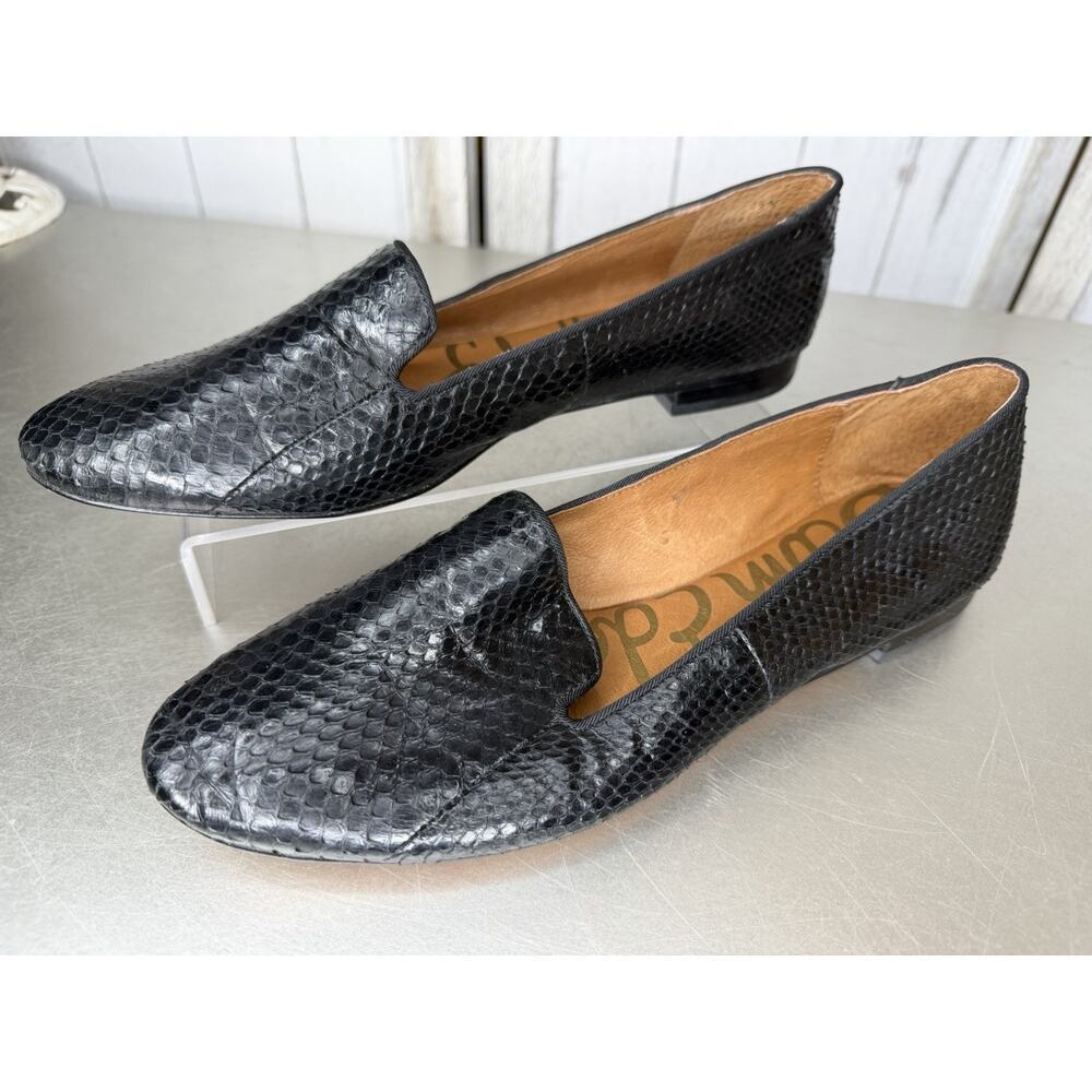 Sam Edelman Leather Black Snakeskin Loafers Slip On Lightweight Size 7.5